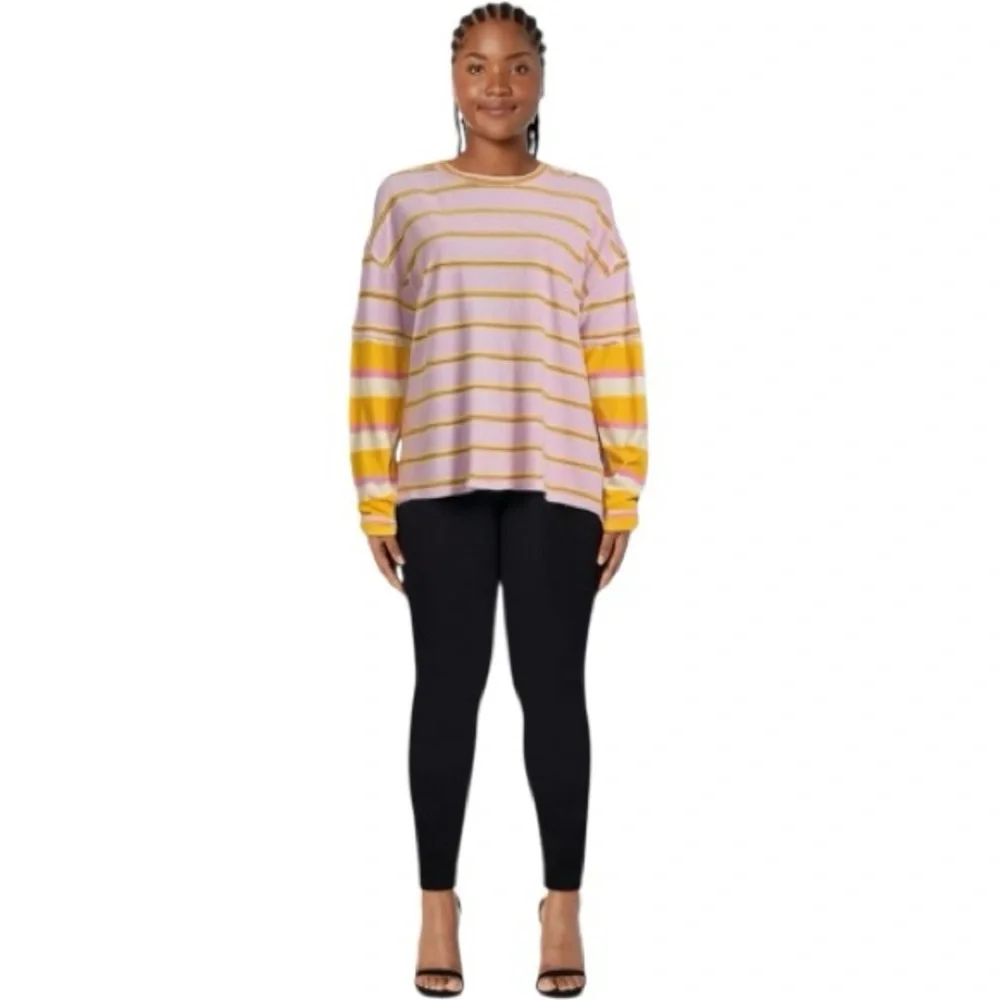 Free People Nina Stripe Long Sleeve Striped Top In Lilac Combo Size Large NWT